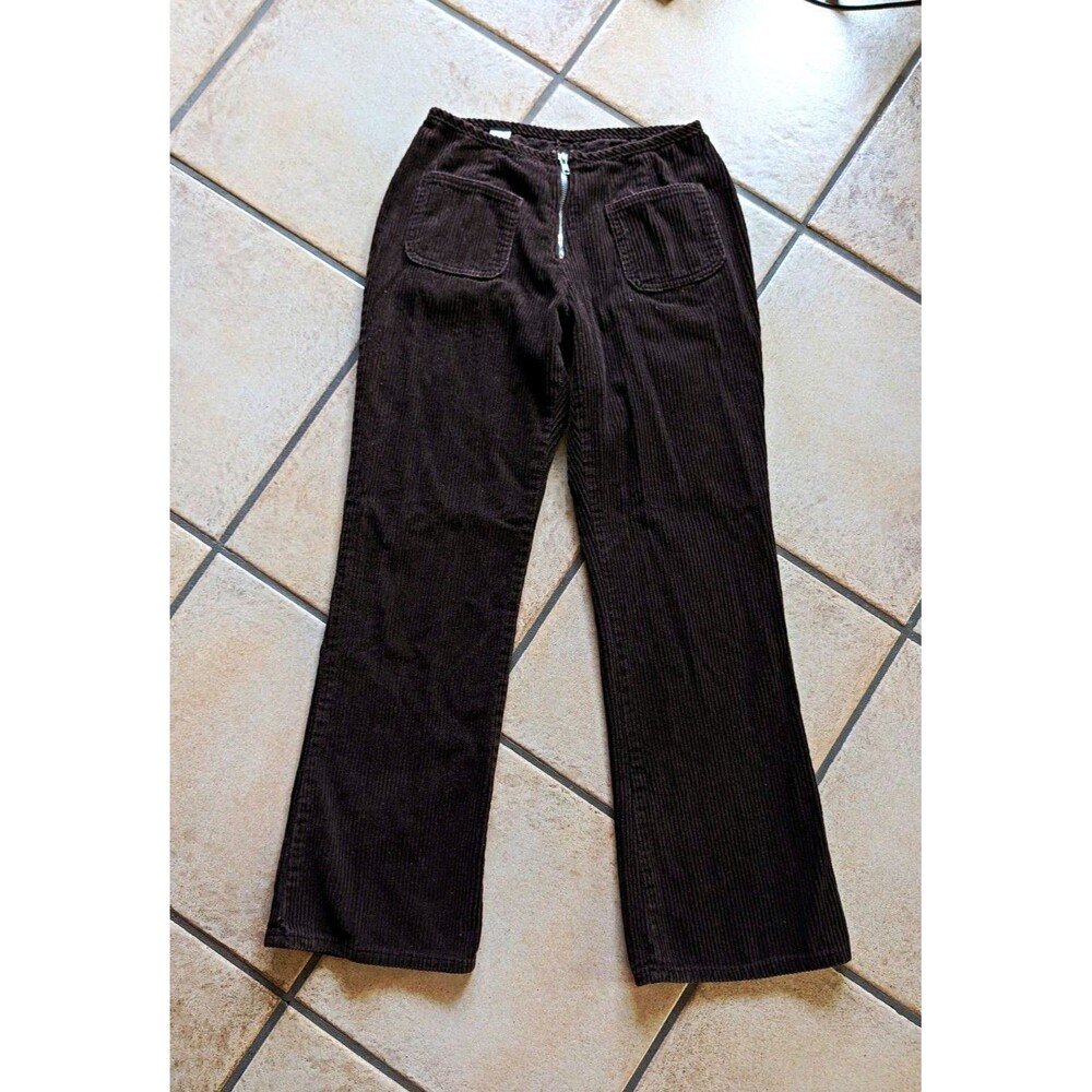 Vintage 90s Brown Corduroy 28' Bell bottom Pants made USA zipper Fly Hippie boho